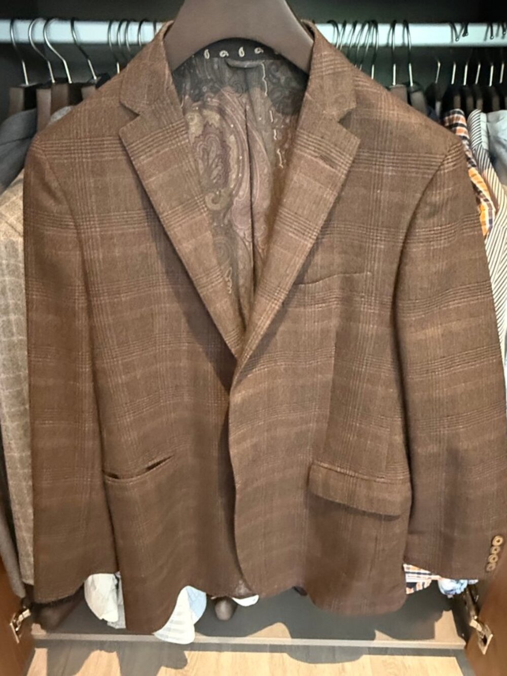 Etro Brown Plaid Wool Cashmere Blazer – Paisley Lining – EU 52R